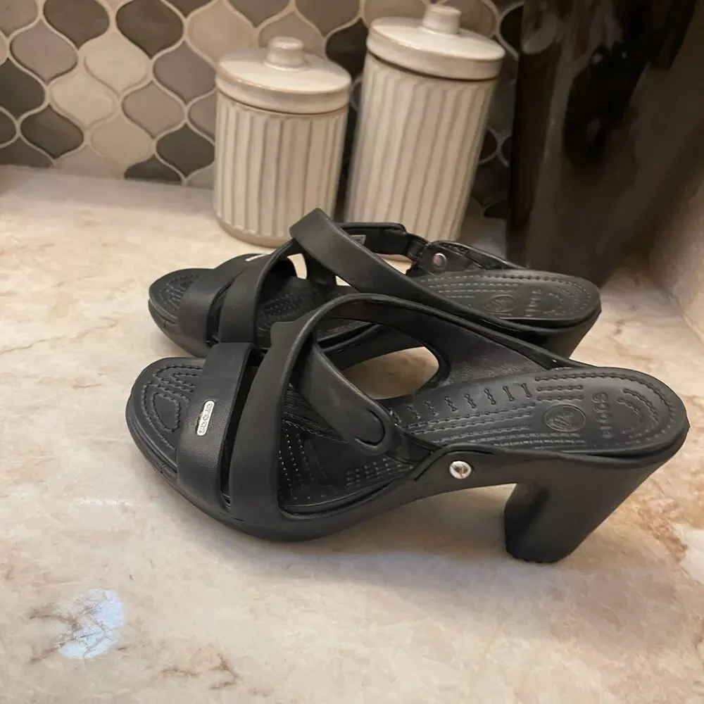 Crocs Cyprus IV women’s black slip on heels Sz 9